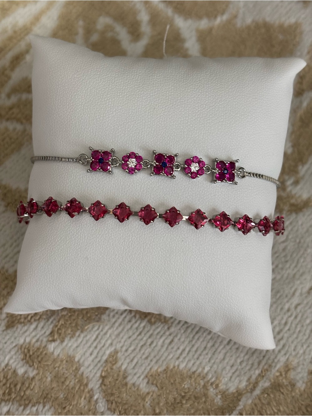Pink Crystal Tennis Bracelet - Silver Tone Women’s Bracelet